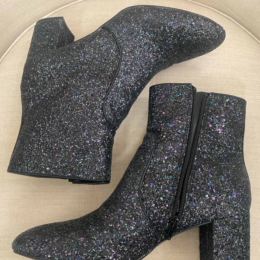 J Crew Black Glitter Ankle Boots Size 10 - Picture 1 of 6
